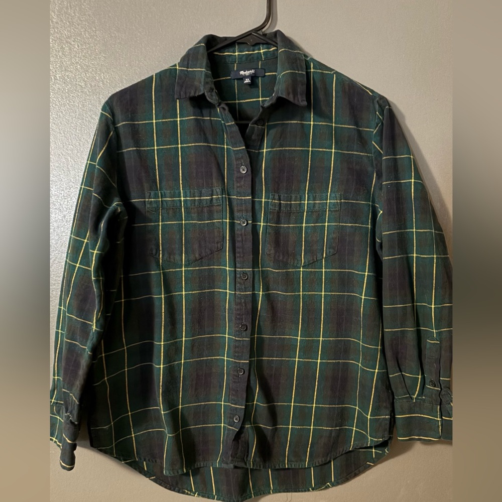 Madewell UNISEX Dark Green and Yellow Plaid Shirt SZ: XS